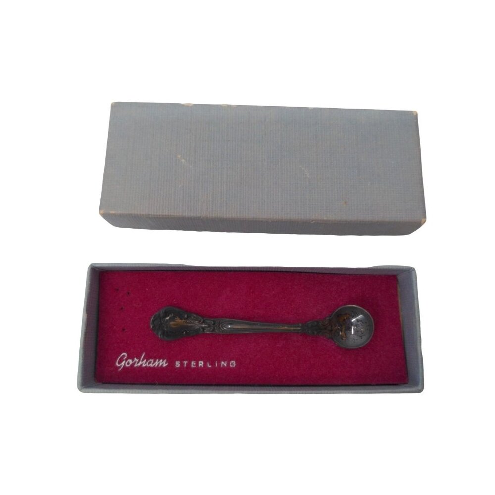 Vintage Gorham Sterling Silver Brooch Pin Salt Spoon Chantilly Original Box